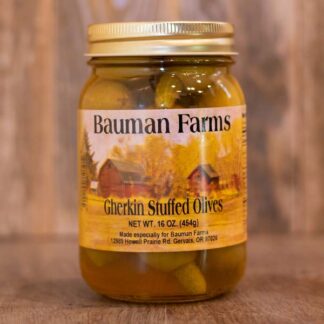 Gherkin Stuffed Olives by Bauman Farms
