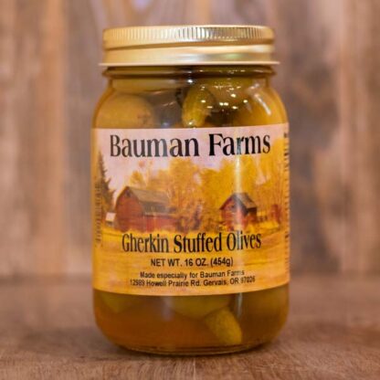 Gherkin Stuffed Olives by Bauman Farms