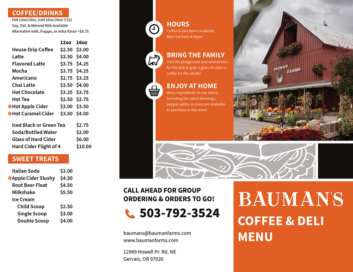 Bauman coffee & deli menu