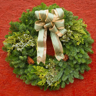 Northwest Traditional Wreath with Large Green & Gold Ribbon from Oregon