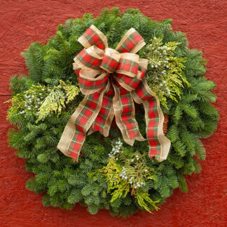 Northwest Traditional Wreath from Oregon with Red Plaid Ribbon Bow