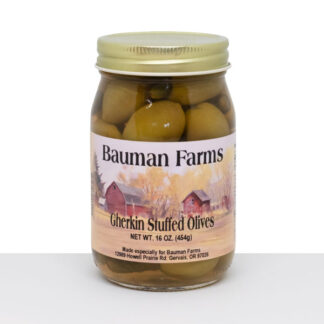 Pickled Gherkin Stuffed Olives from Bauman Farms