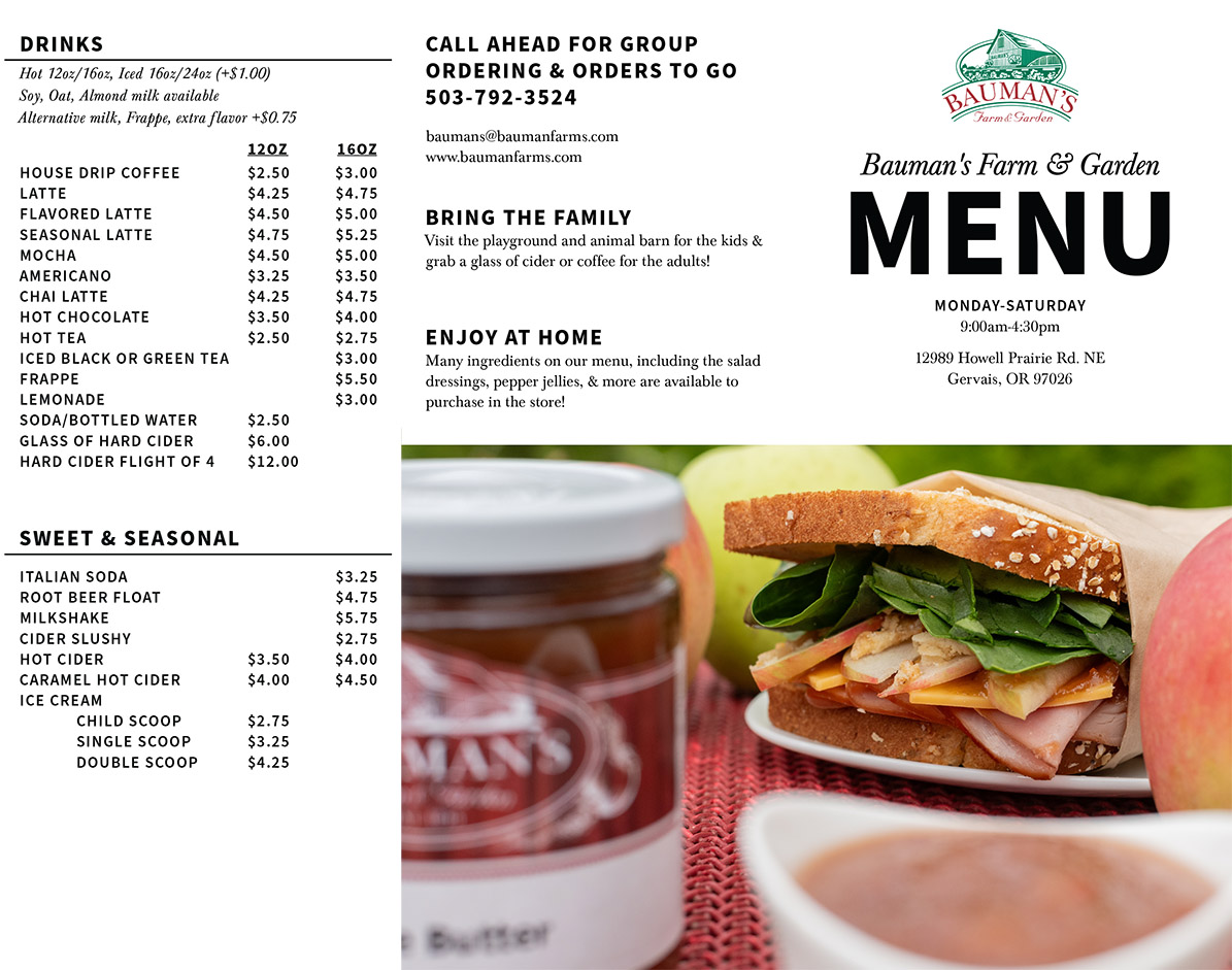 Deli Menu & Drinks - September 2026 - Bauman's Farm & Garden Menu