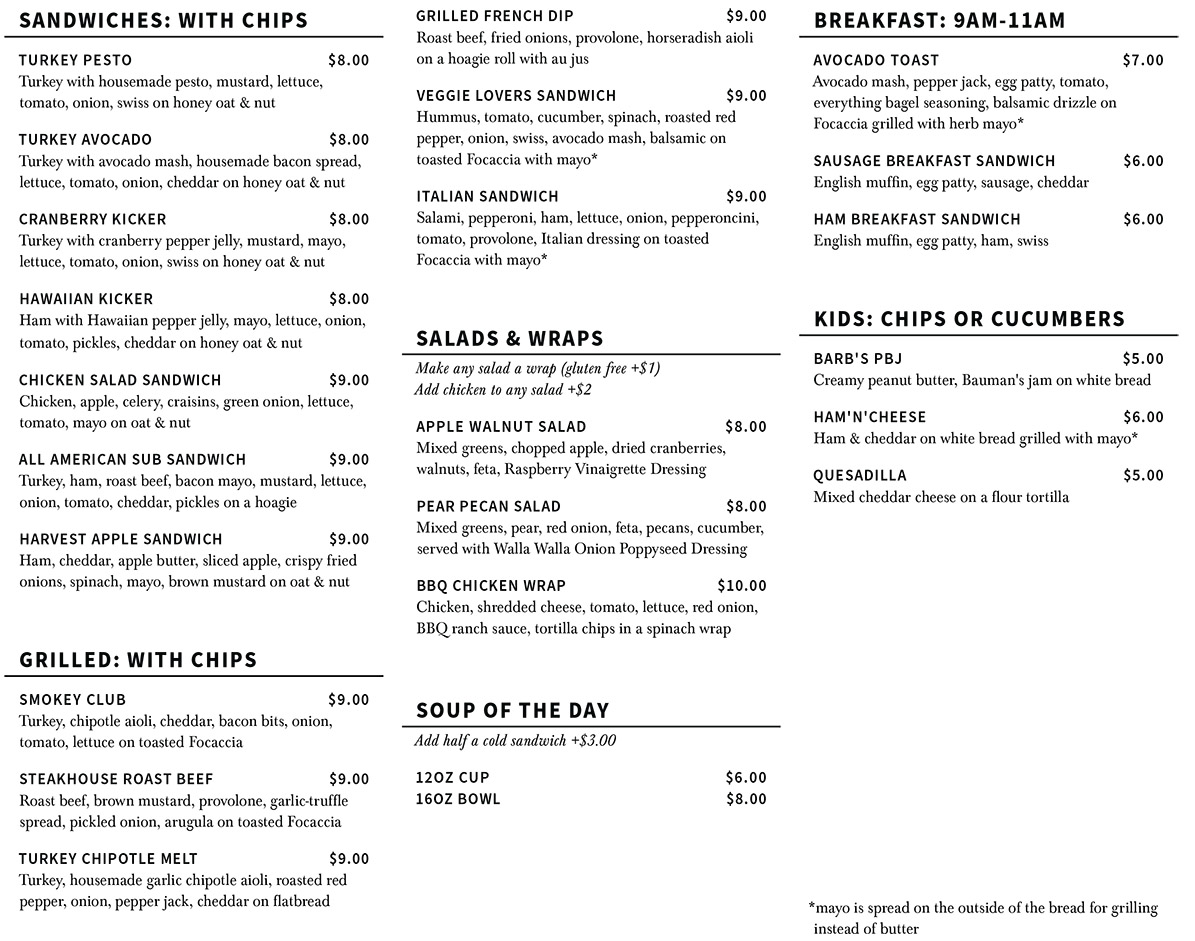 Deli Menu - Bauman's Farm & Garden - September 2026