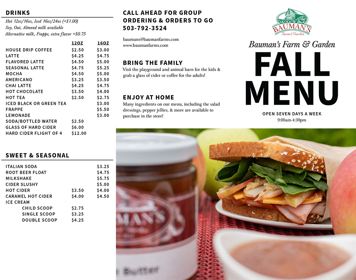 Deli Menu & Drinks - September 2026 - Bauman's Farm & Garden Menu
